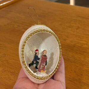 Ornate Eggshell Diorama Christmas Tree  Ornament Couple and Dog Scene